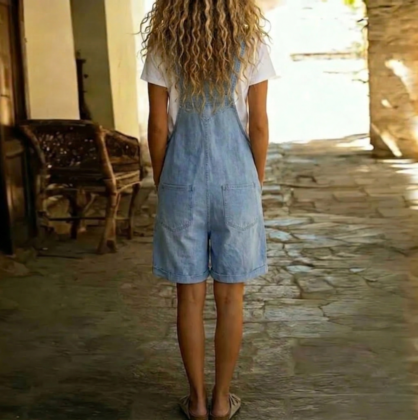 Isabel - Κοντή Ολόσωμη Φόρμα Ντένιμ με Απαλή Αίσθηση Βαμβακιού και Vintage Πλύσιμο
