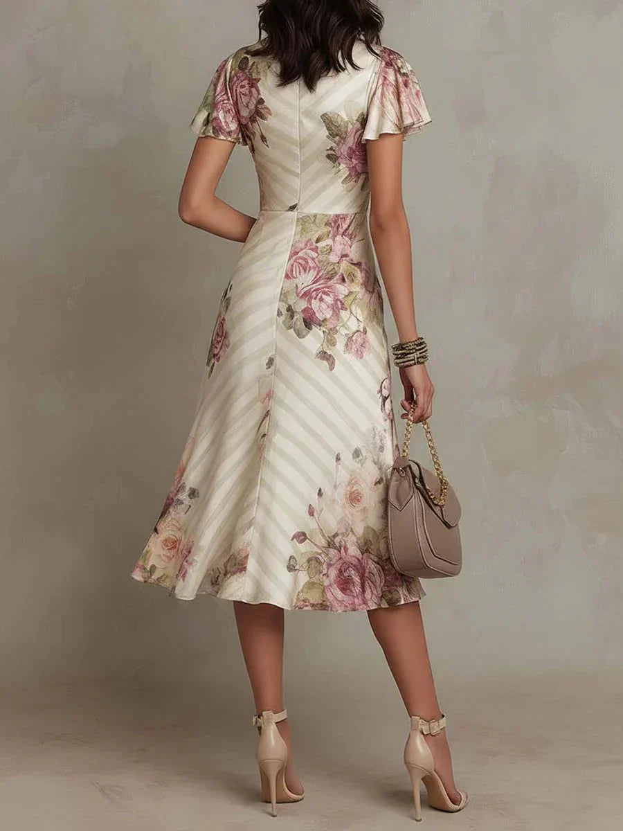 Άλμπα™ | Κομψό Floral Midi Φόρεμα με Wrap Κοπή και Ζάρες