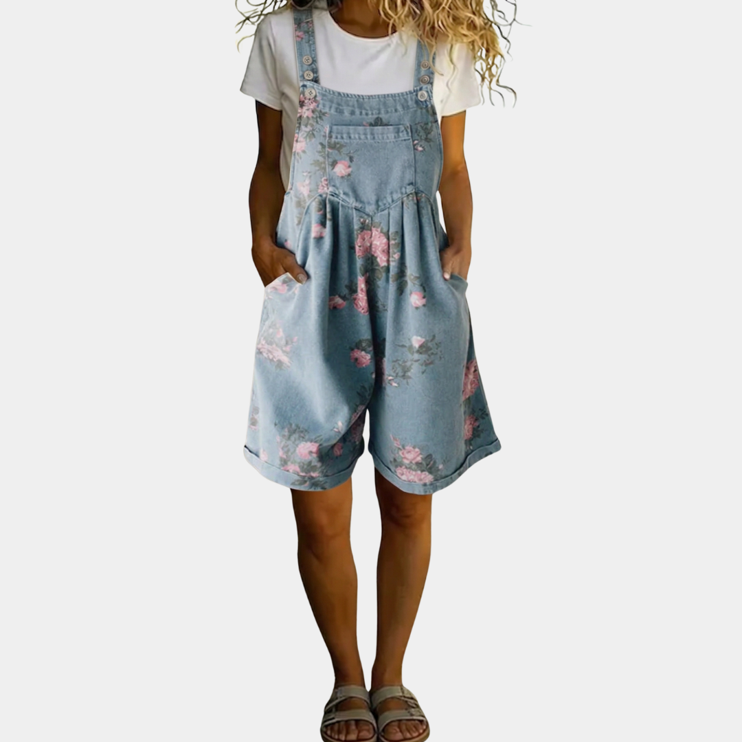Adriana - Combinaison en denim floral avec toucher doux en coton et lavage vintage