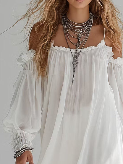 Βαγγελίτσα™ | Λευκό Boho Mini Φόρεμα