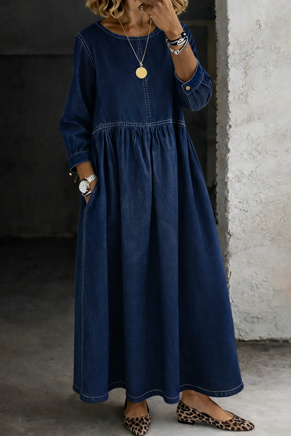 Melissa | Robe en denim à manches longues et col rond
