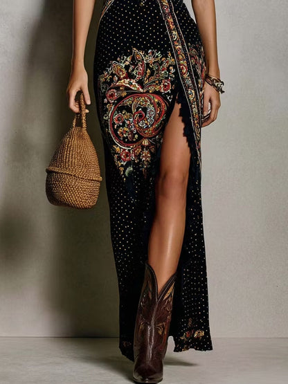 Βοέμ™ | Maxi Φόρεμα Boho με Βαθύ V-λαιμό και Ψηλή Σχισμή