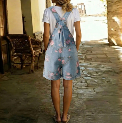 Adriana - Combinaison en denim floral avec toucher doux en coton et lavage vintage
