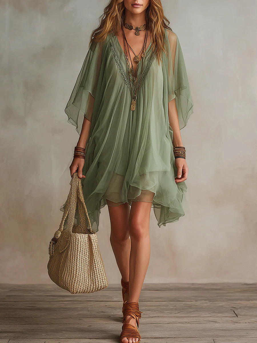 Κολίν™ | Aέρινο Mini Φόρεμα με Πολύστρωτη Boho Σιλουέτα