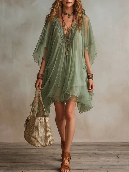 Κολίν™ | Aέρινο Mini Φόρεμα με Πολύστρωτη Boho Σιλουέτα