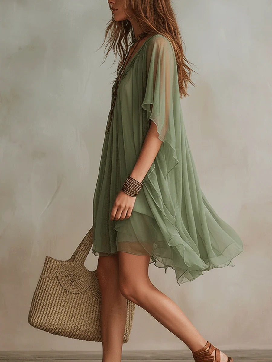Κολίν™ | Aέρινο Mini Φόρεμα με Πολύστρωτη Boho Σιλουέτα