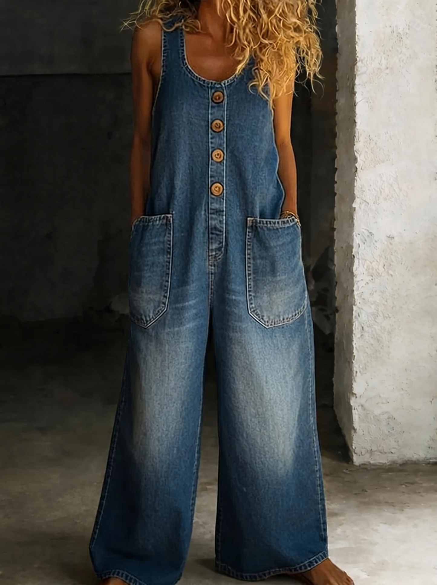 Valentina - Salopette en denim de coton lavé vintage