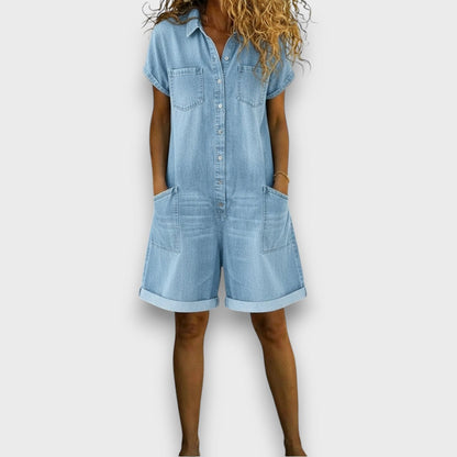 Sofía - Salopette courte vintage en coton au look denim