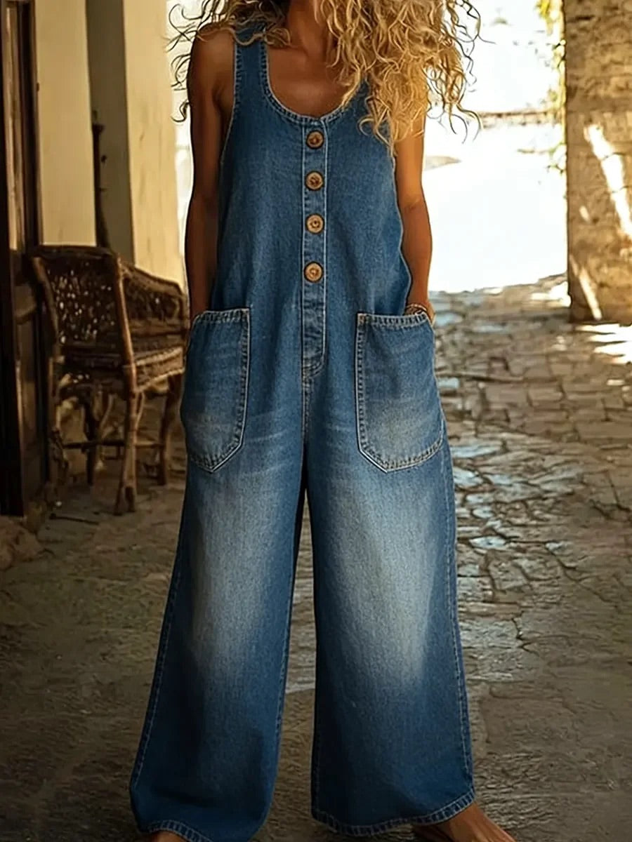 Valentina - Salopette en denim de coton lavé vintage